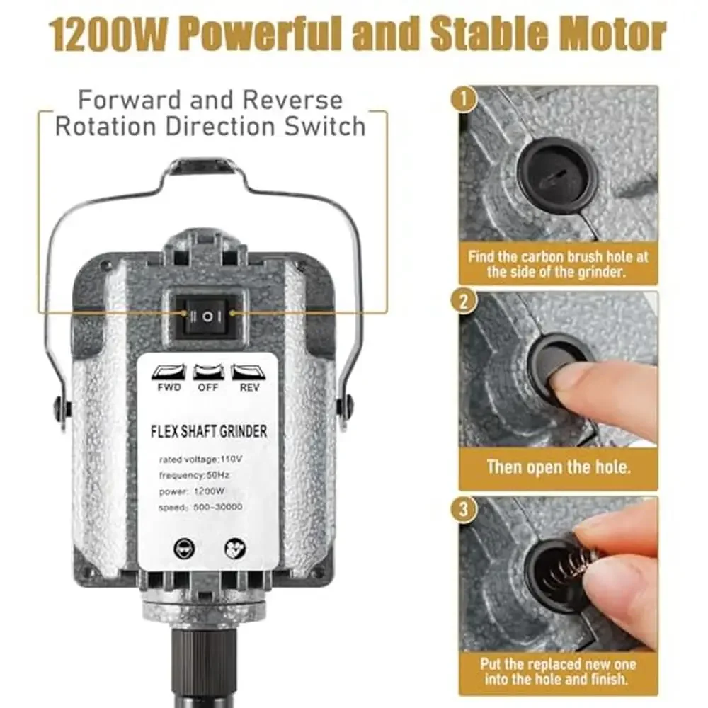 Professional 110V Flex Shaft Rotary Tool High-Powered 30000RPM Grinder with Stepless Speed Control Ideal Cutting Drilling