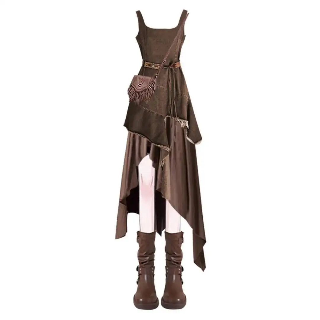 

Women's Dress 2025 Autumn New Wasteland Style Skirt Irregular Hem Desert Xinjiang Travel Outfits OOTD Fashion