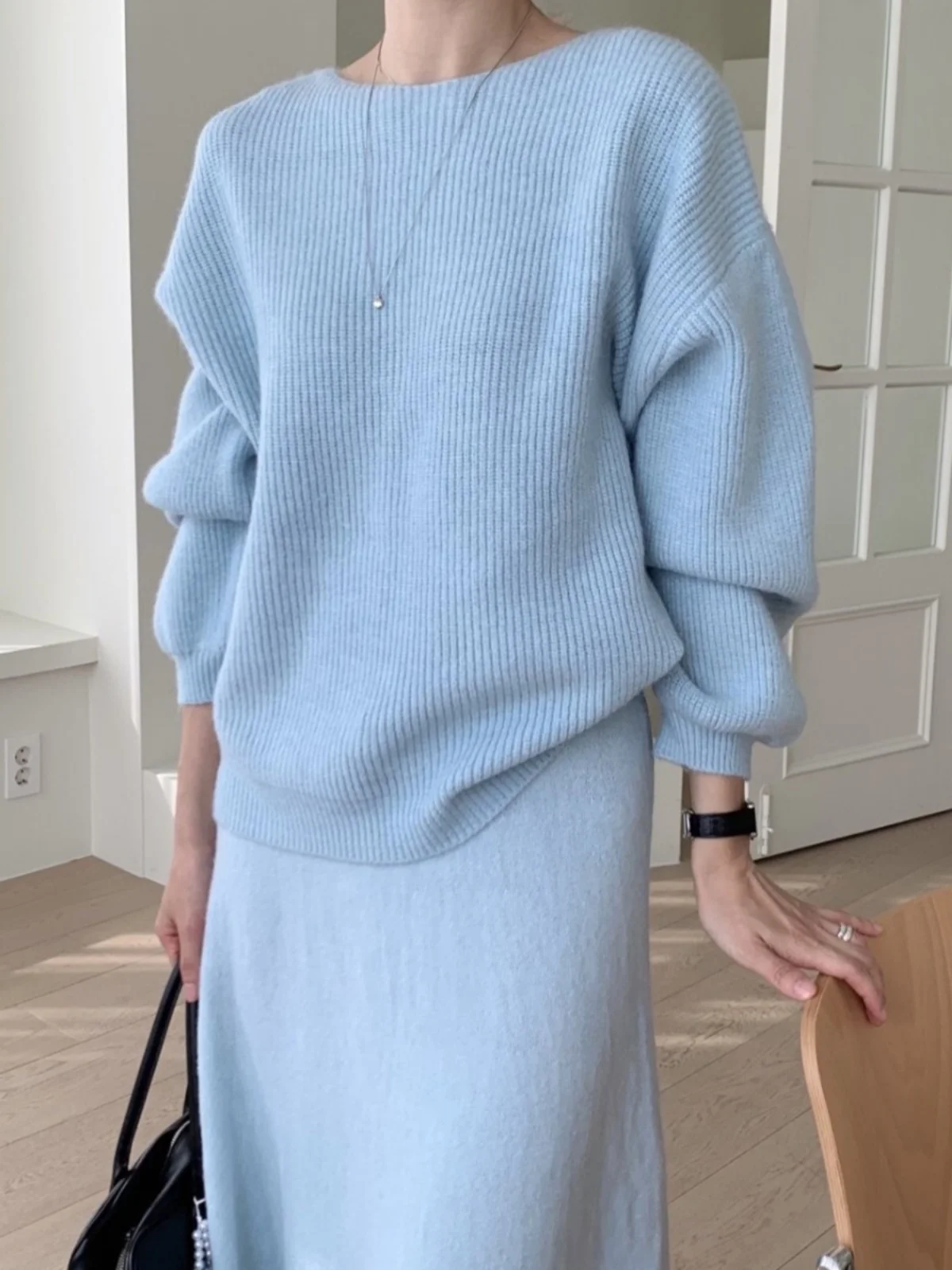 Gonna snellente a vita alta Faion invernale e maglione lavorato a maglia Set da due pezzi da donna Comodo pigre Sle Premium Feel