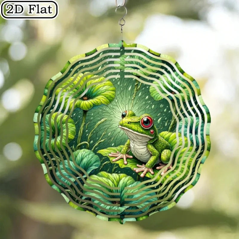 2D Flat  1 Metal Wind Chime - Frog And Water Lily Flower Pad Garden Decoration