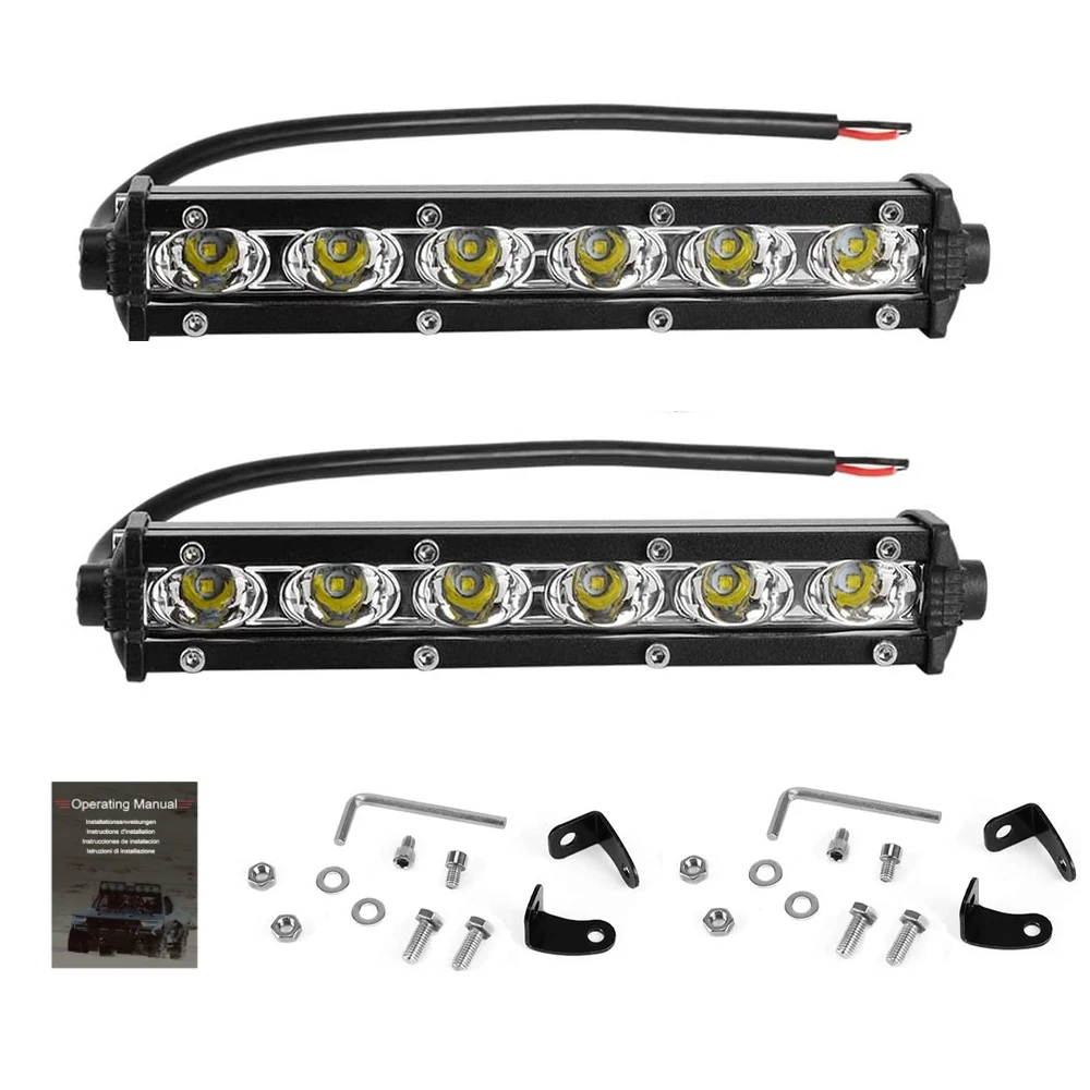 2* 9-24V 18W Single Row Led Light Bar LED Work Light Bar 6D Lens Fog Driving Lamp Fit for Trucks Off-road ATV UTV SUV Boat