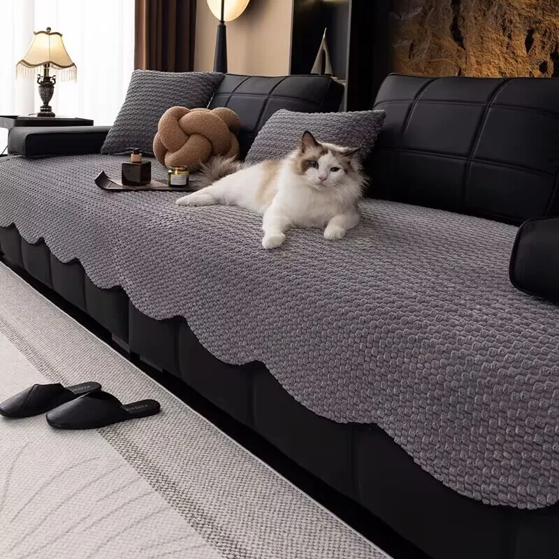 Irregular Shaped Honeycomb Velvet Sofa Cushion Full Coverage Non-slip Seat Pad Scratch Resistant Furniture Protector Covers