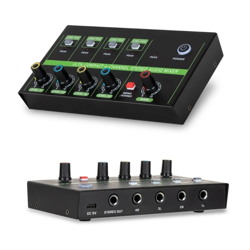 Quality 4 Channel Sound Mixer Line Mixer with Multiple Input Choices 4Independent Volumes Knob Type C DC5V Power Supply