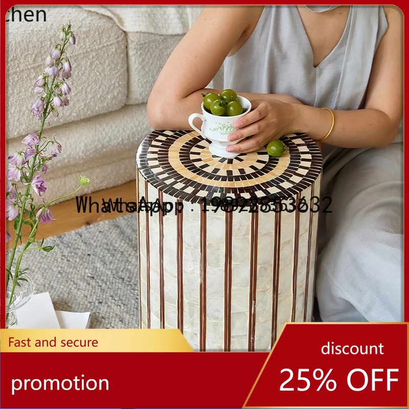 

YFY Nordic Light Luxury Designer Shell Coffee Color Vertical Striped Round Cushion Balcony Seat Cushion Chair