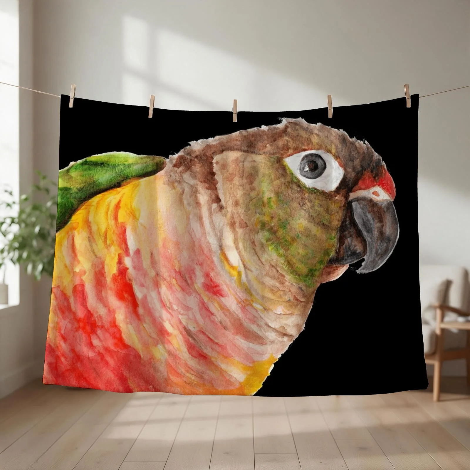 Copie de Green-cheeked Conure - Watercolor Art Red Yellow Green Throw Blanket Luxury St Sofas Blankets For Baby Single Blankets