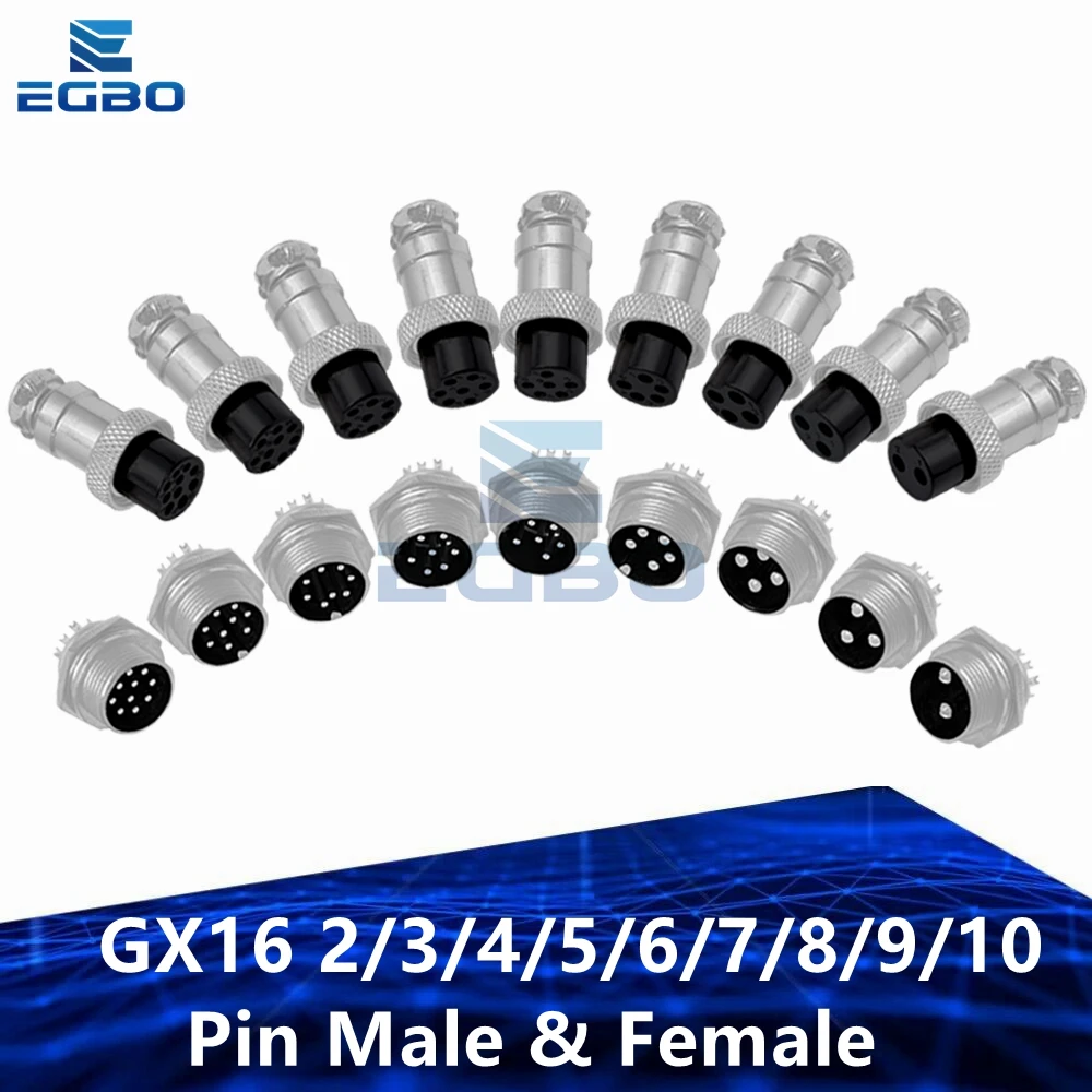 1set GX16 2/3/4/5/6/7/8/9/10 Pin Male & Female 16mm L70-78 Circular Aviation Socket Plug Wire Panel Connector for diy