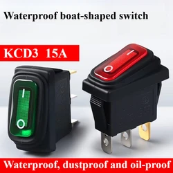 1pc KCD3 Ship Type 3pin 3Gear 15A 250V / 15A Light Waterproof Power Switch High Current Rocker With LED Button Connector
