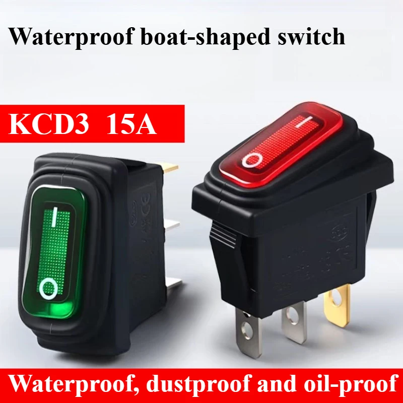 1pc KCD3 Ship Type 3pin 3Gear 15A 250V / 15A Light Waterproof Power Switch High Current Rocker With LED Button Connector