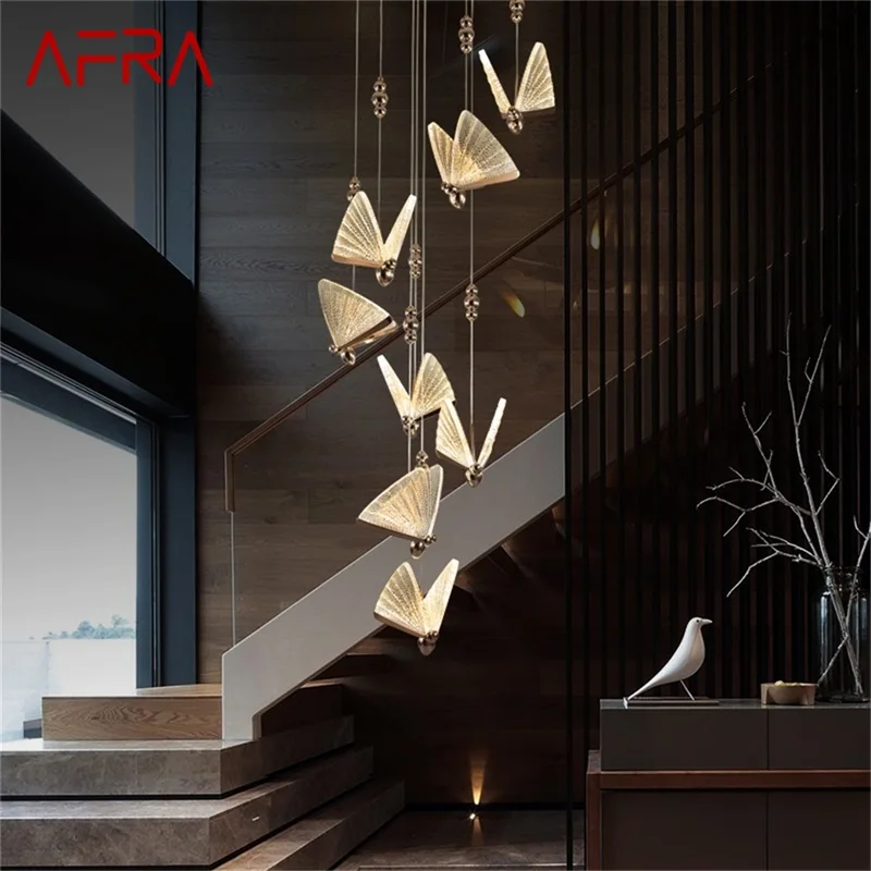 

AFRA Nordic Butterfly Chandelier Lamps Fixtures Modern Pendant Lights Home LED for Stairs Hall