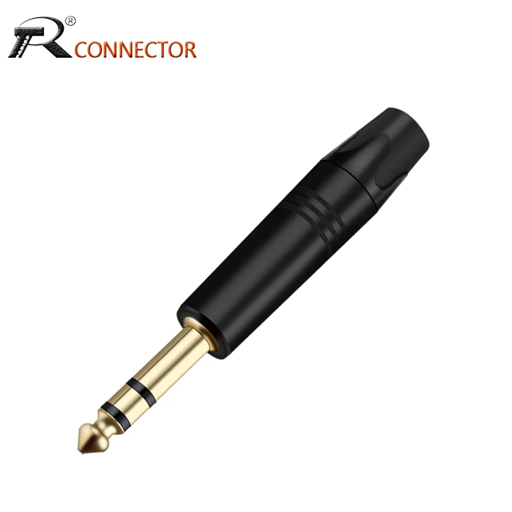 1PCS Jack 6.35MM 3Pole Stereo Male Plug Connector Aluminum Tube Brass Gold Plated 1/4 Inch Microphone Plug Audio Cable Connector