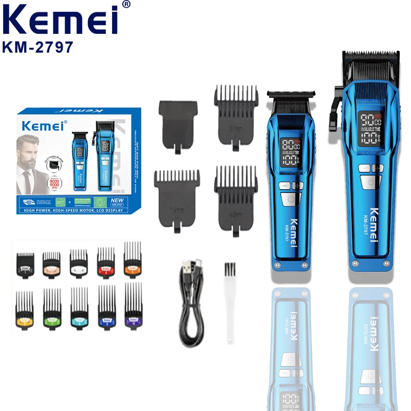 

Kemei Trimmer KM-2797 Rechargeable Electric Hair Clippers Set LCD Shaver Dry And Wet Shaving Machine Cordless Kit