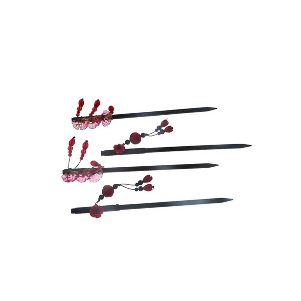 Retro Flower Wooden Hair Stick Red Tassel Hanfu Hairpin New Year Hair Sticks for Buns For Girl