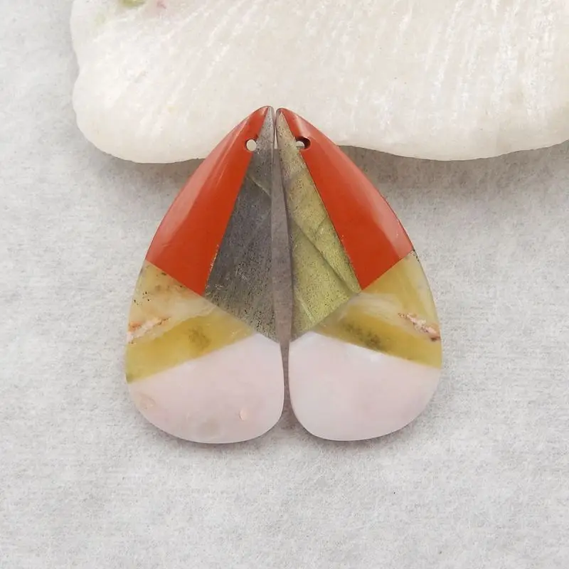 Natural Stone Red River Jasper Labradorite Yellow Opal Pink Opal Beauty Jewelry Women Earrings Accessories 38x18x6mm 10g