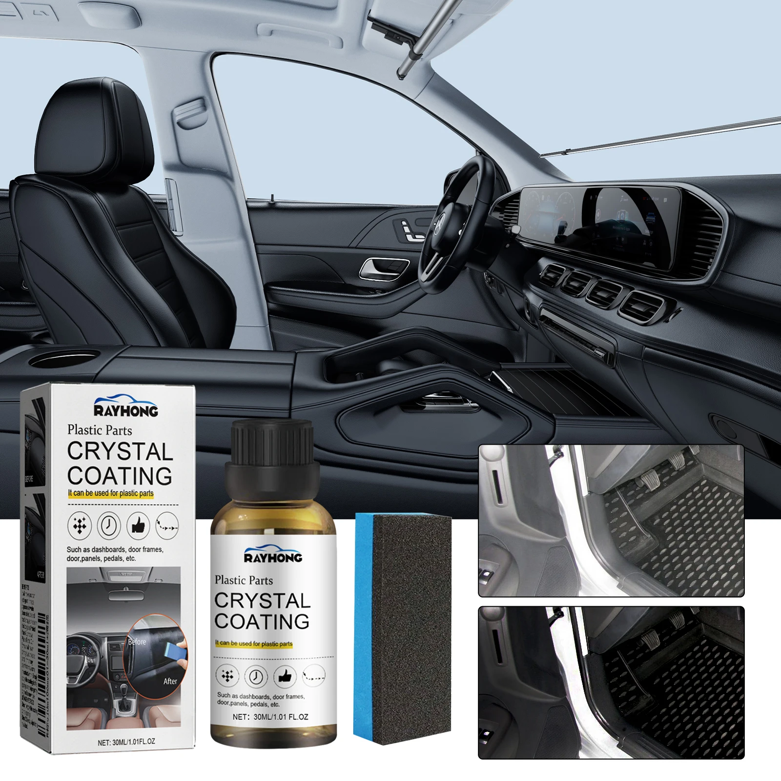 30ml Plastic Restorer for Car Easy To Use Plastic Part Refurbishment Crystal Coating Refurbish Agent with Sponge LongLasting