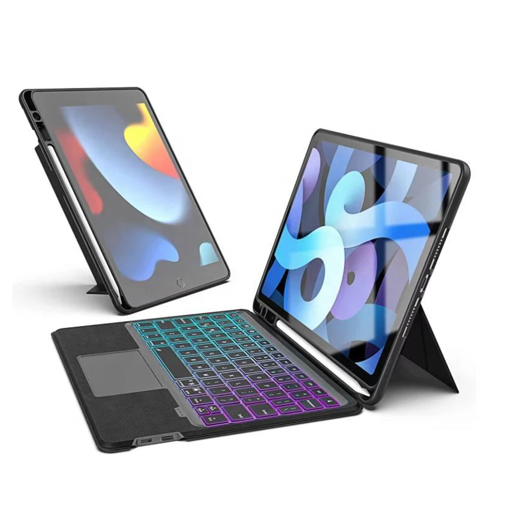 

Для iPad 9 10,2 Беспроводная клавиатура 10,5 Защитный чехол Поворотный на 360 градусов чехол для клавиатуры с красочной подсветкой и сенсорной панелью
