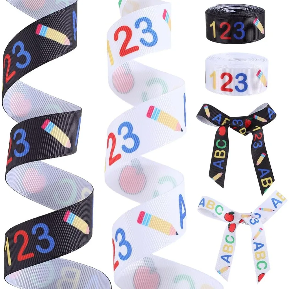 2 Rolls 2 Styles School Season Theme Polyester Colorful Printed Grosgrain Ribbon for Gift Wrapping Mixed Color 7/8 inch(22mm)