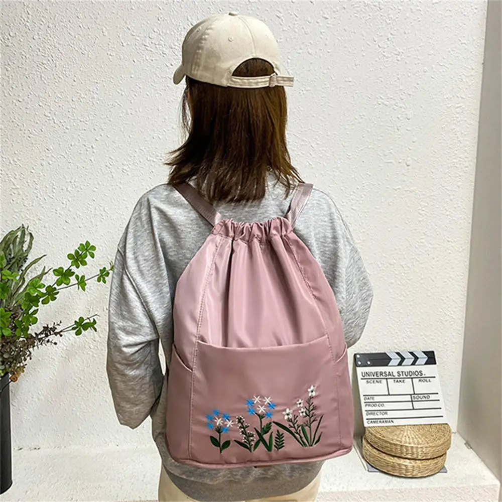 Large Portable Women Drawstring Backpack Lightweight Vintage Print Lady Travel Daypack Waterproof Foldable Shopping Bag