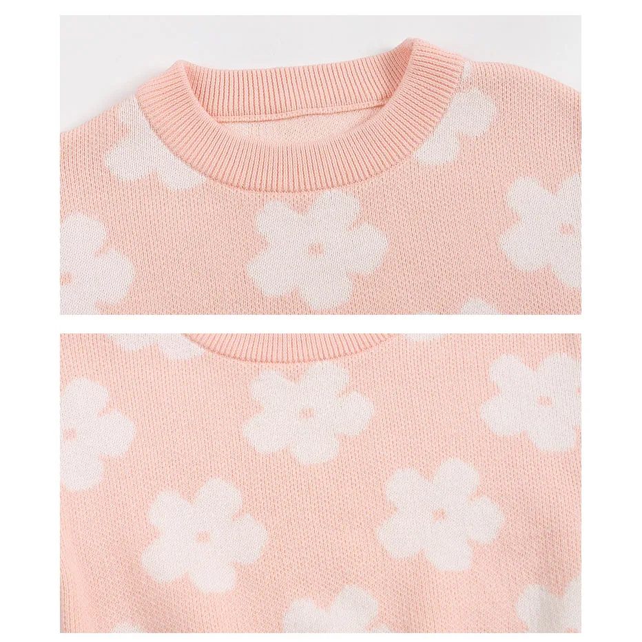 0-3T Newborn Kid Baby Girl Knit Clothes Set Baby Sweater Set Flower Print Knitted Pullover Top Pant Suit Warm Winter Outfit