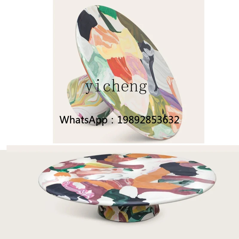 ZF art painting oil painting meal round table fiberglass coffee table