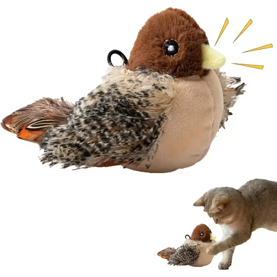 Flappy Bird Cat Toy Rechargeable Pet Cat Interactive Plush Toy Touch Sound Electric Simulated Chirping Bird Toy for Indoor Cats