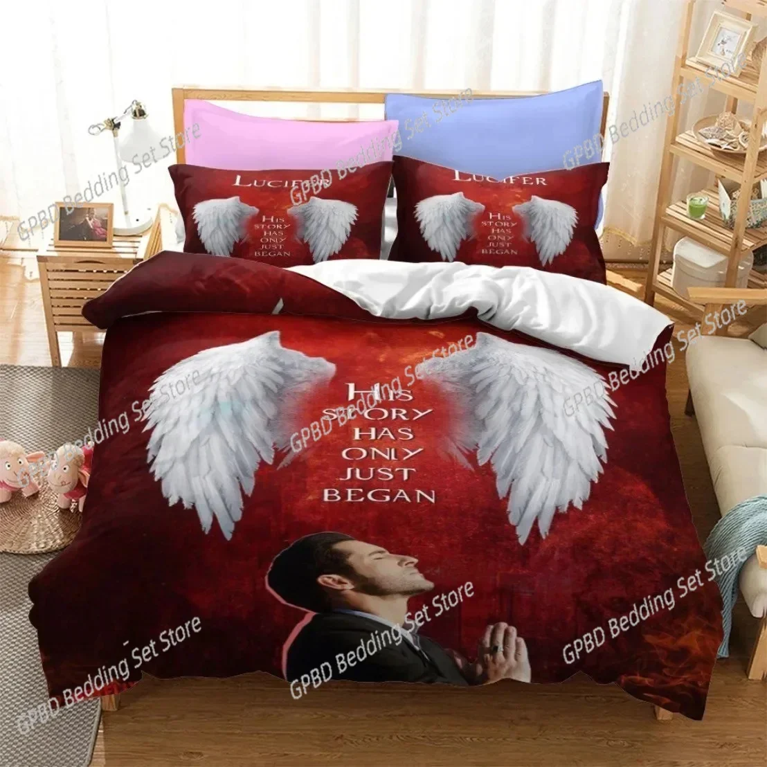 Angel Wings Lucifer Morningstar Satanic 3D NEW Duvet Cover Pillowcase Bedding Set Adult Boy Girl Bedroom Decoration Double Large