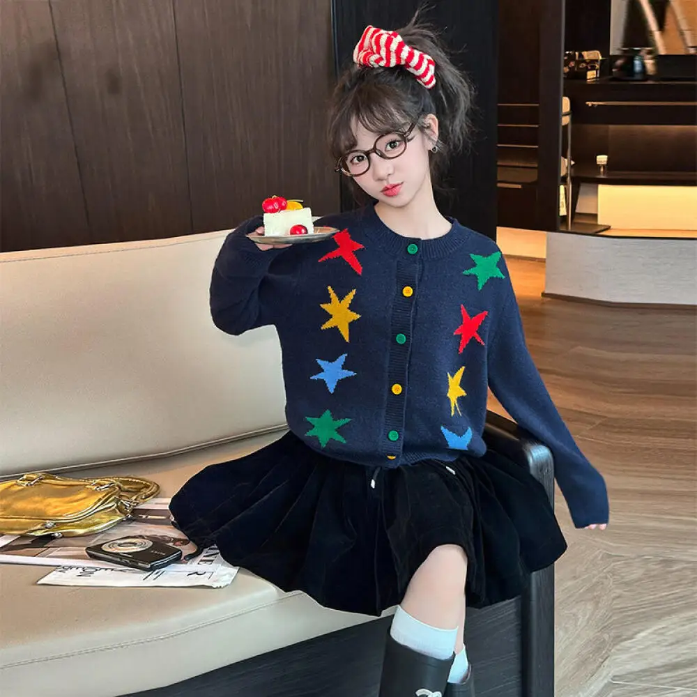 

Hot Kawaii Girl Fashion Cardigan Sweater Coat Student Spring and Autumn Cartoon Casual Long Sleeves Knitwear Children's Clothing