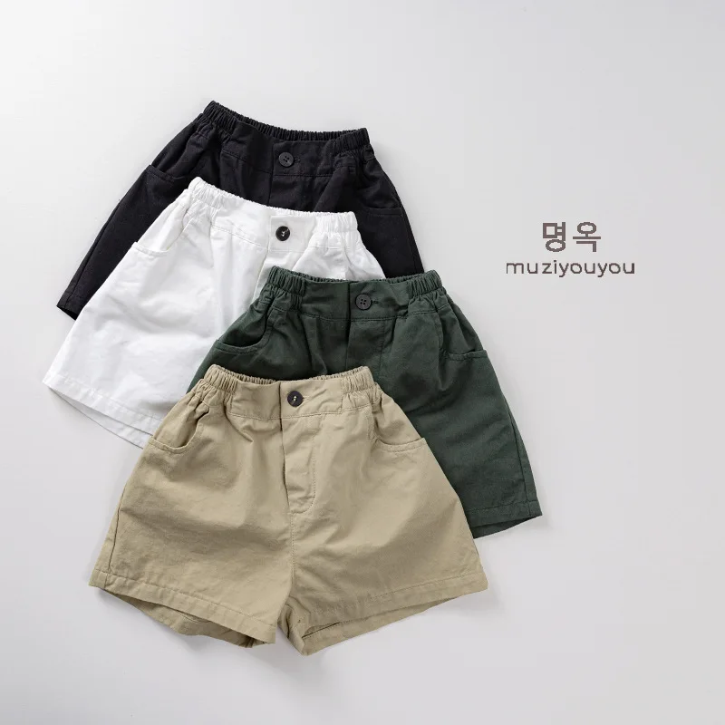 

2026 Summer Style Children's Five-Piece Pants - Solid Color Casual Korean Style Cotton Short Pants for Boys Aged 1-6 Years Old