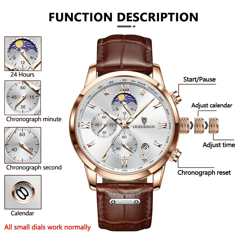 LIGE Men Watch Luxury Leather Waterproof Sport Quartz Wristwatch Chronograph Military Watch for Men Relogio Masculino Men‘s Gif
