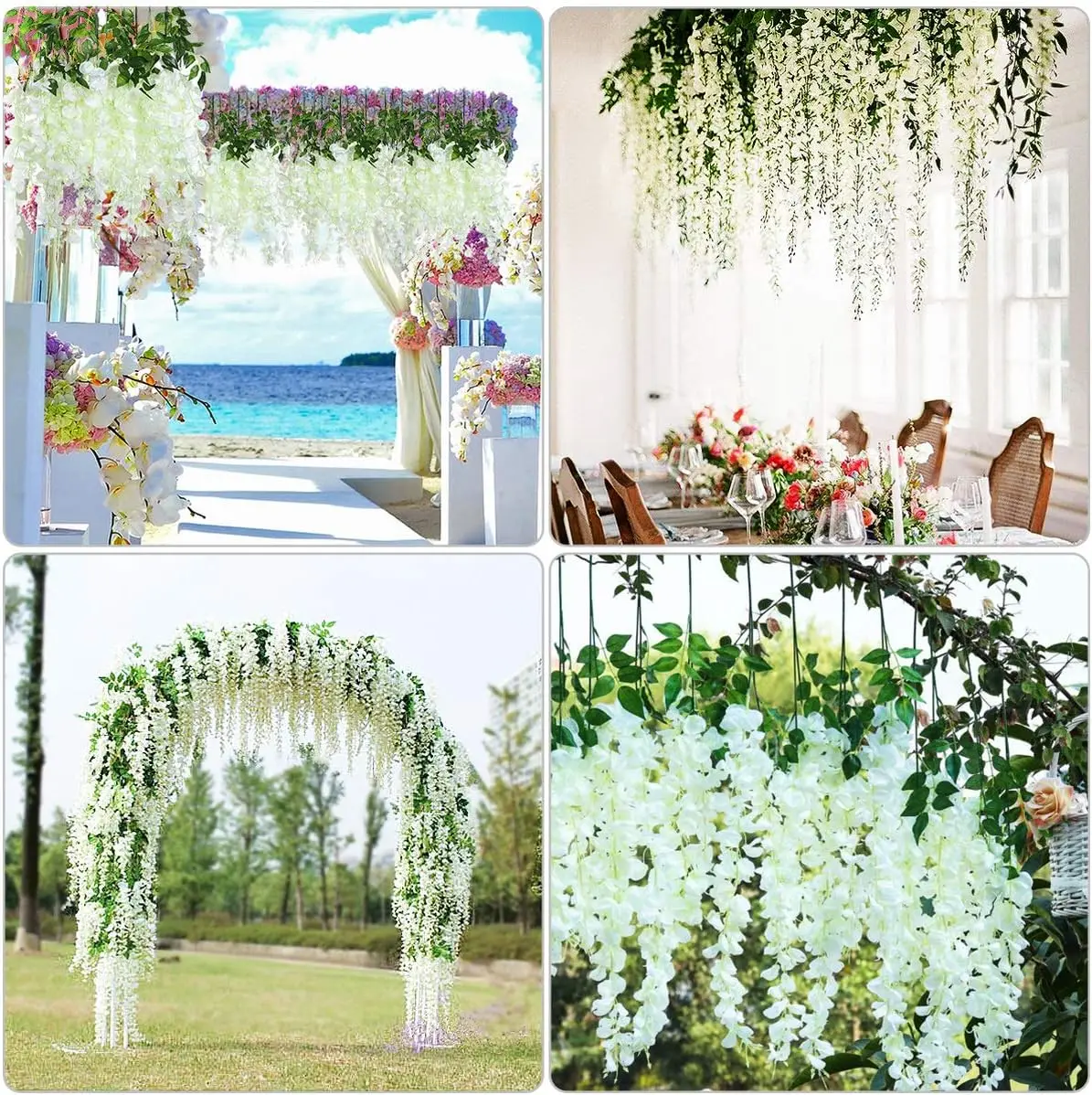 12/6Pcs Hanging Artificial Wisteria Flower Vine, Garland For Home Wall Decor Wedding dress up park garden decoration photo props