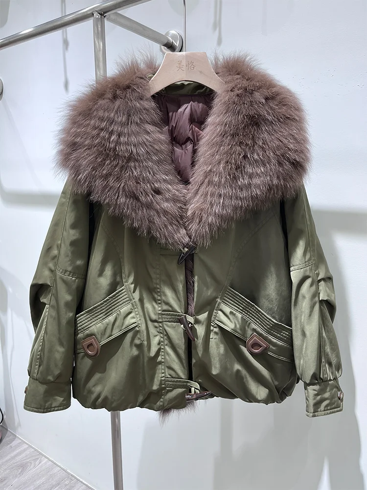 2025 Winter Warm Puffer Jackets Women Real Natural Real Fox Fur Collar Goose Down Jackets Thick Female Coats Outwear