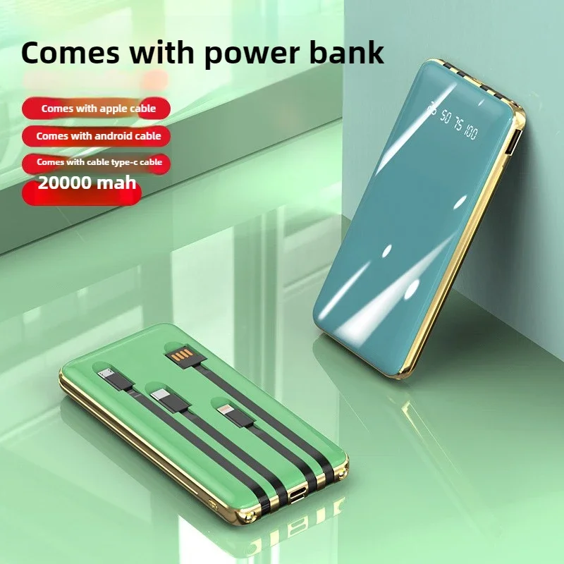 

Thin and Light New Creative Large-capacity Electroplating with Own Cable Power Bank 20000mAh BCAK Portable Mobile Power Supply