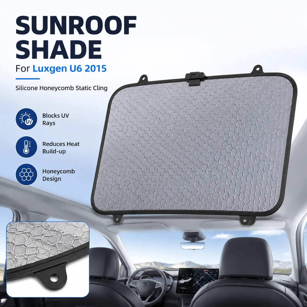 Silicone Honeycomb Sunroof Shade UV Heat Protection Static Cling For Luxgen U6 2015 Car Interior Accessory
