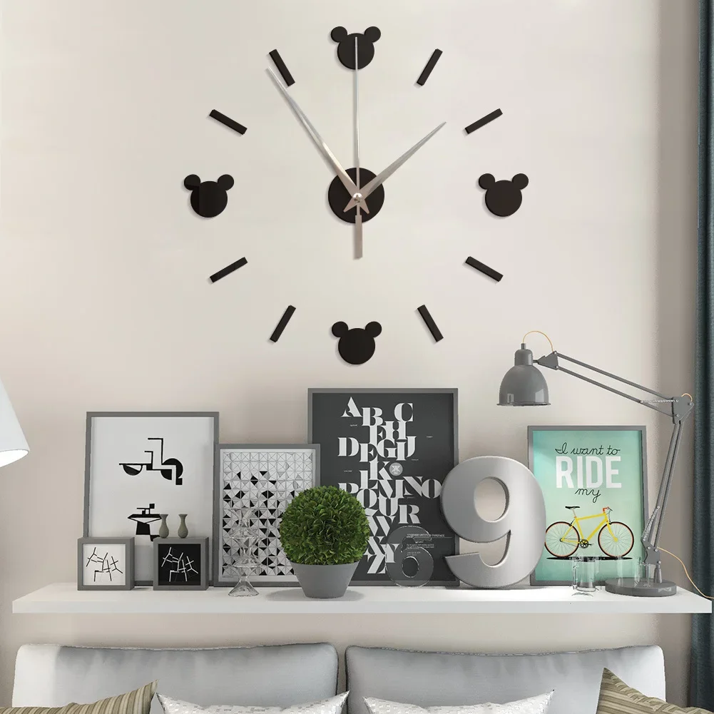 Reloj De Pared Mirror Living Room Wall Clock 3D Mute Cartoon DIY Mickey Acrylic Wall Sticker Clocks Decoration Dining Decor - view 5