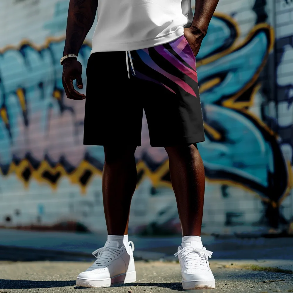 

Harajuku Ribbon Pattern Sports Shorts Summer Beachwear Knee Length Men Streetwear Funny Cool Couple Casual Board Short Plus Size