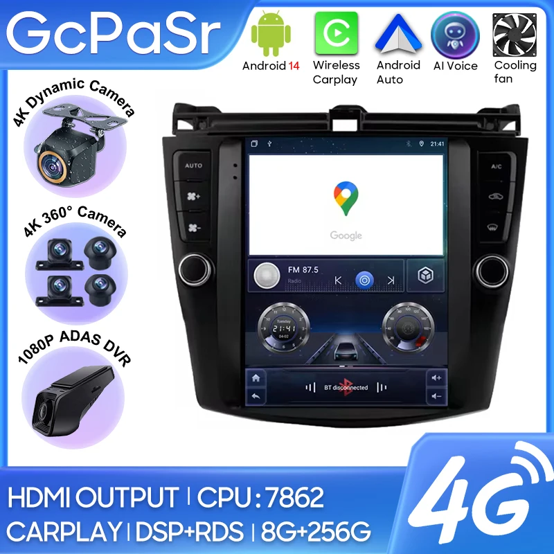 Car Radio 9.7 Inch For Honda Accord 7 2003 - 2008 Tesla Style Carplay Android Auto Navigation GPS 4G Stereo Unit BT No 2din WIFI