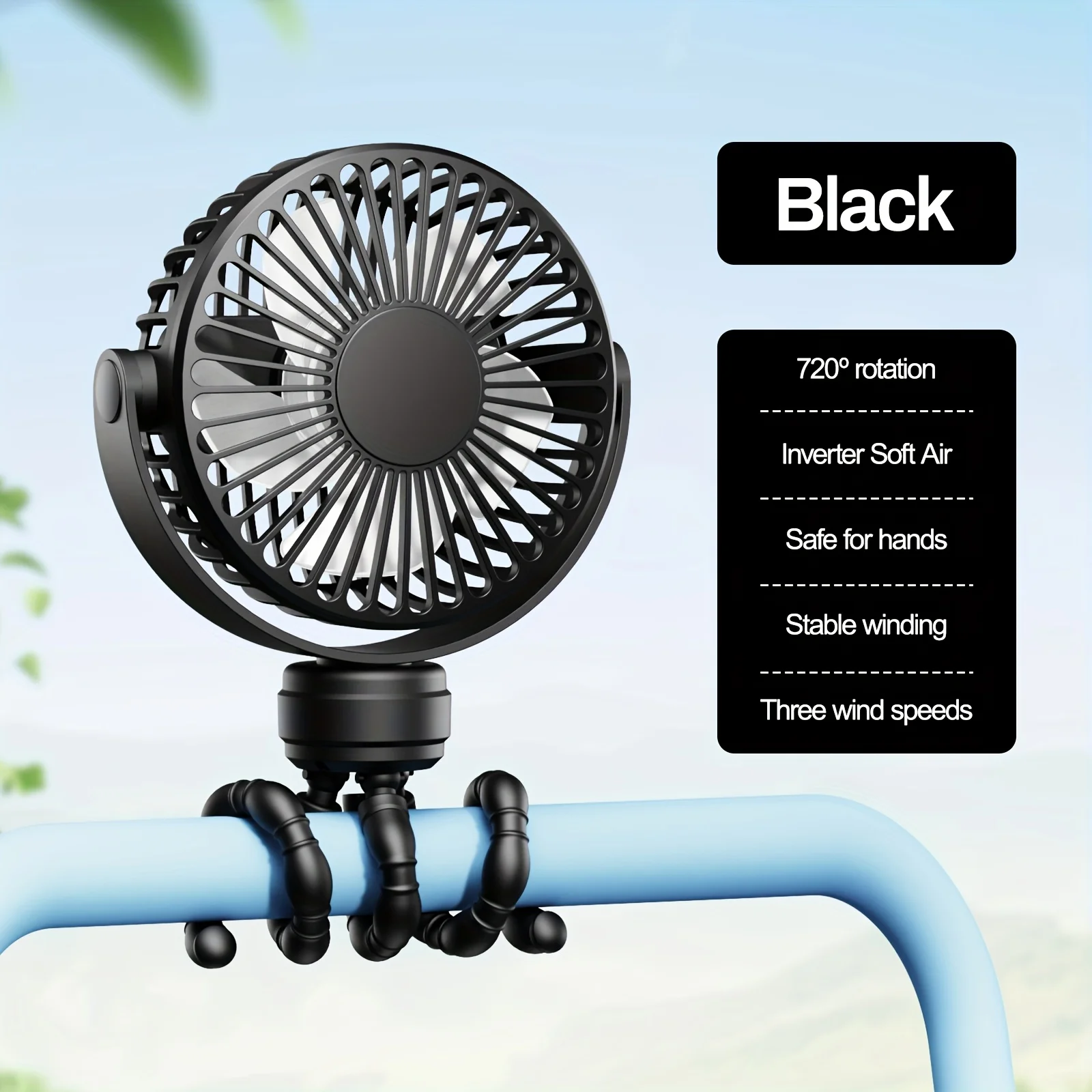 Portable Flexible Tripod Mini Fan 3-Speed Rechargeable Stroller Fan with 360° Rotation Hands-Free Personal Cooling Fan for Baby