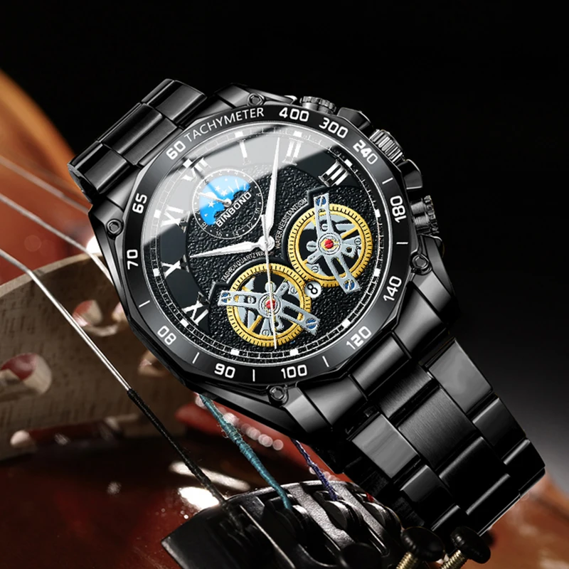 BINBOND Luxury Men Quartz Watches Fashion Concept Decorative Dial Casual Military Sports Wristwatch Waterproof Men's Clock