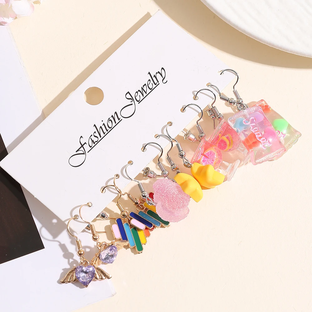 36pcs New European Cute Dopamine Resin Earrings Set Cherry Ice Cream Flower Drop Earrings