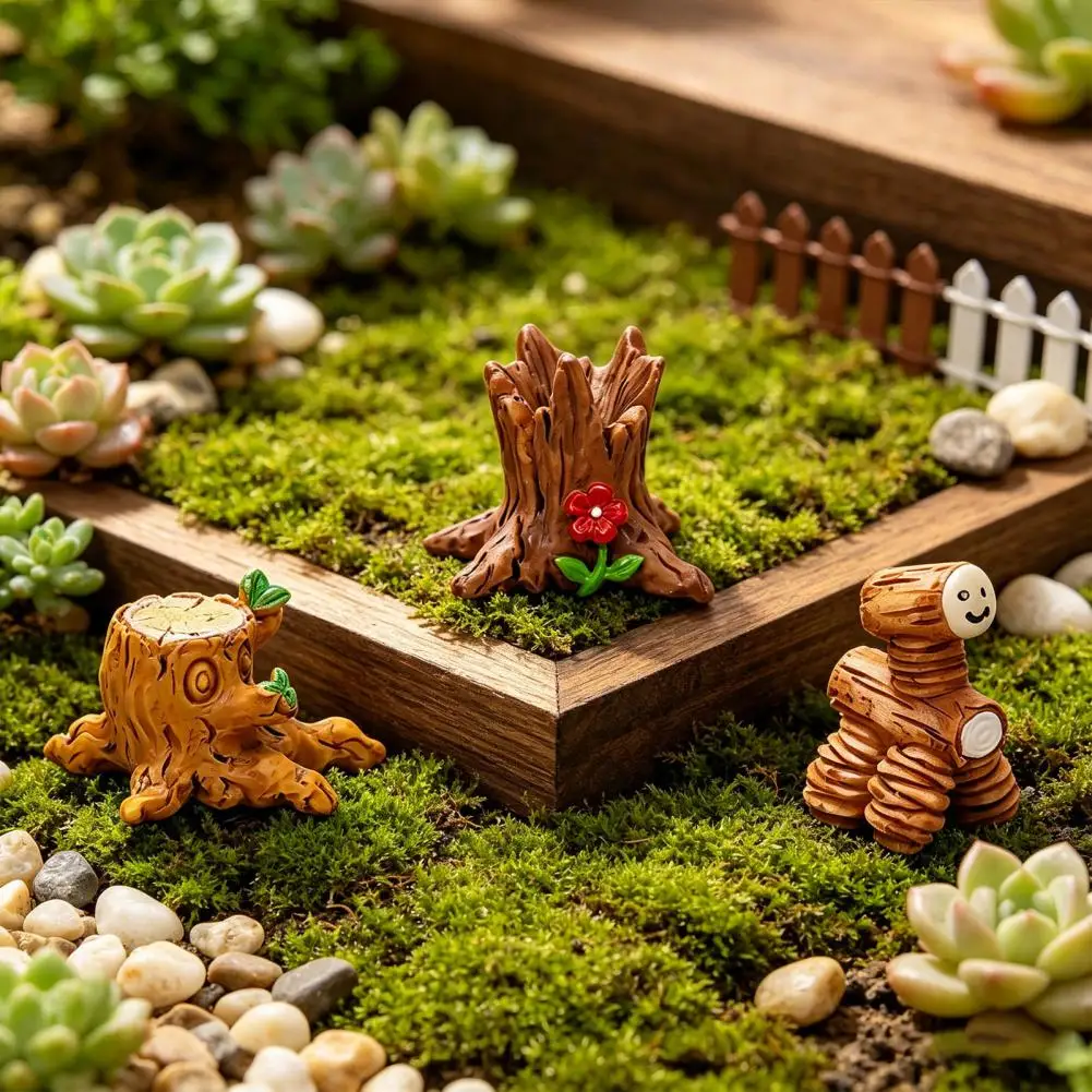 3Pcs Multi-scenario Landscape Ornaments Forest Stump Cottage Resin Fairy Garden Landscape Ornaments Decor for Moss 97