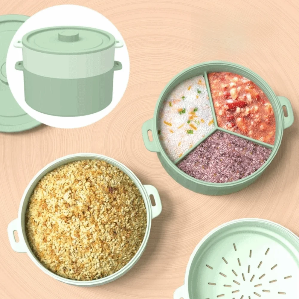 

Двухслойная силиконовая пароварка для микроволновой печи с отсеками, безопасная для микроволновки, экономит место, для быстрого приготовления