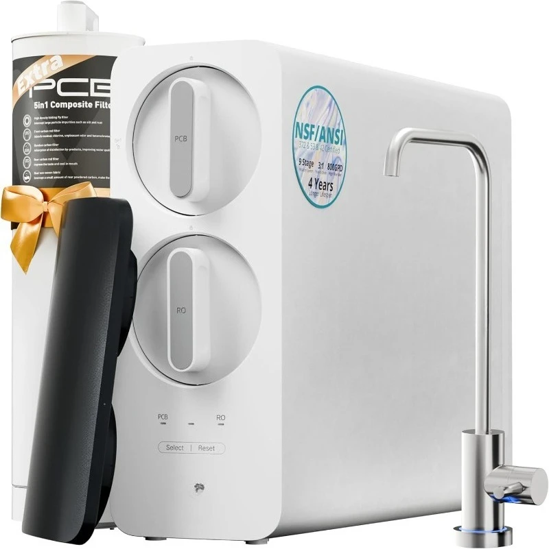 

800G Reverse Osmosis System, NSF/ANSI 372&53&42 Certified, 9 Stage & 48 Months , 3:1 Tankless RO Water Filtration S