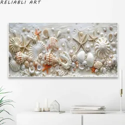 White Pearl Shell Starfish Poster and Prints ,Still Life,Canvas Painting, Wall Art Pictures for Living Room Home Decor No Frame