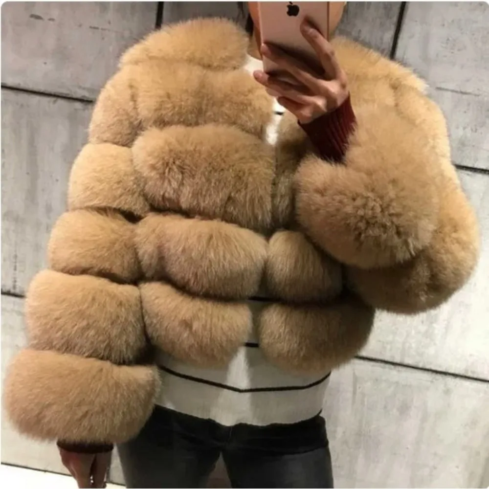 

2023 New Fur Coat Imitation Fox Hair Splicing Winter Coat Thick Warm Long Sleeve Short Grass Coat