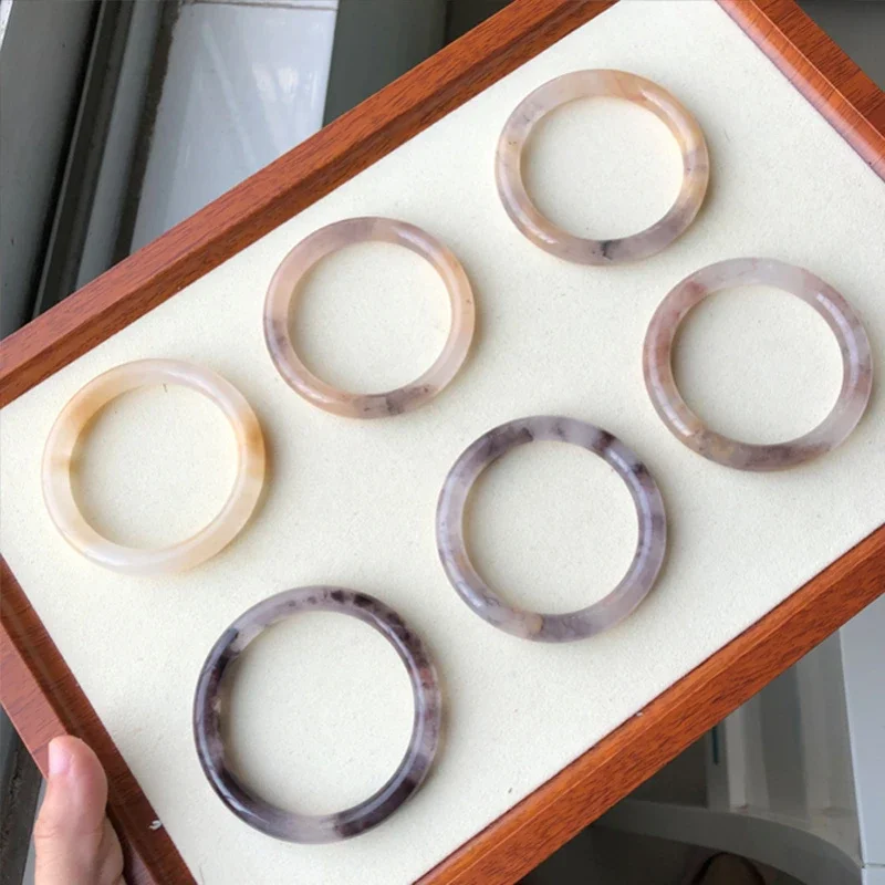 Natural gold silk jade violet round bar bracelet Hanfu accessories Xinjiang jade bracelet Internet celebrity gentle color image 5