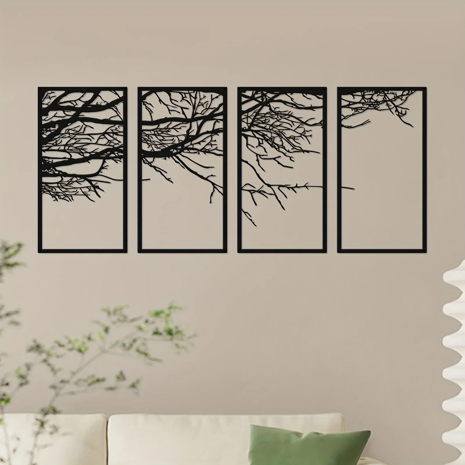 

HELLOYOUNG 4 Pcs Black Metal Tree of Life Wall Hanging Art Bedroom Living Room Office Kindergarten Nursery Home Decor Stunning T