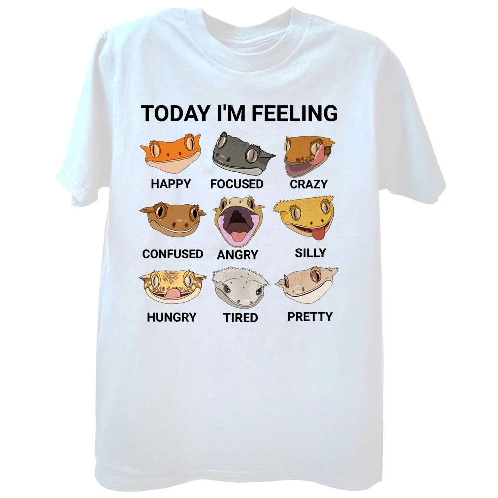 Today I'm Feeling Crested Gecko T-Shirts für Damen, Sommer, lässig, modisch, lustig, High-Street-Tops, Rundhalsausschnitt, kurze Ärmel, Baumwoll-T-Shirts – Detail 2