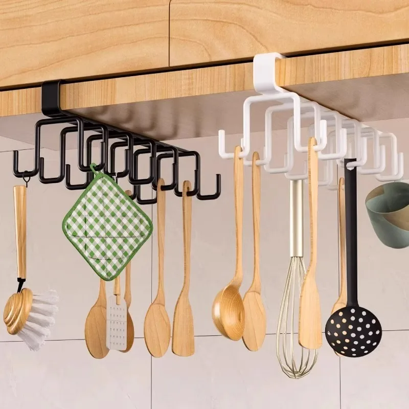 Hanging Hook Rack Punch-free Kitchen Cup Holder Multifunctional Under Cabinet Hanger Traceless Household Organizer Space Saving