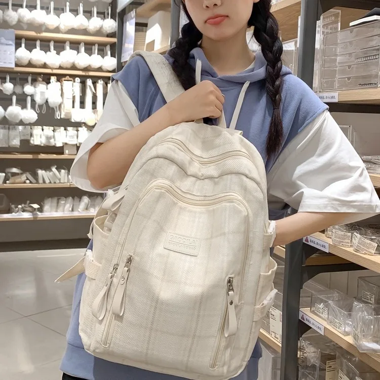 Japanese-style INS Style Literary Fresh Plaid School Bag for High School Students Campus Backpack Women Travel Bag