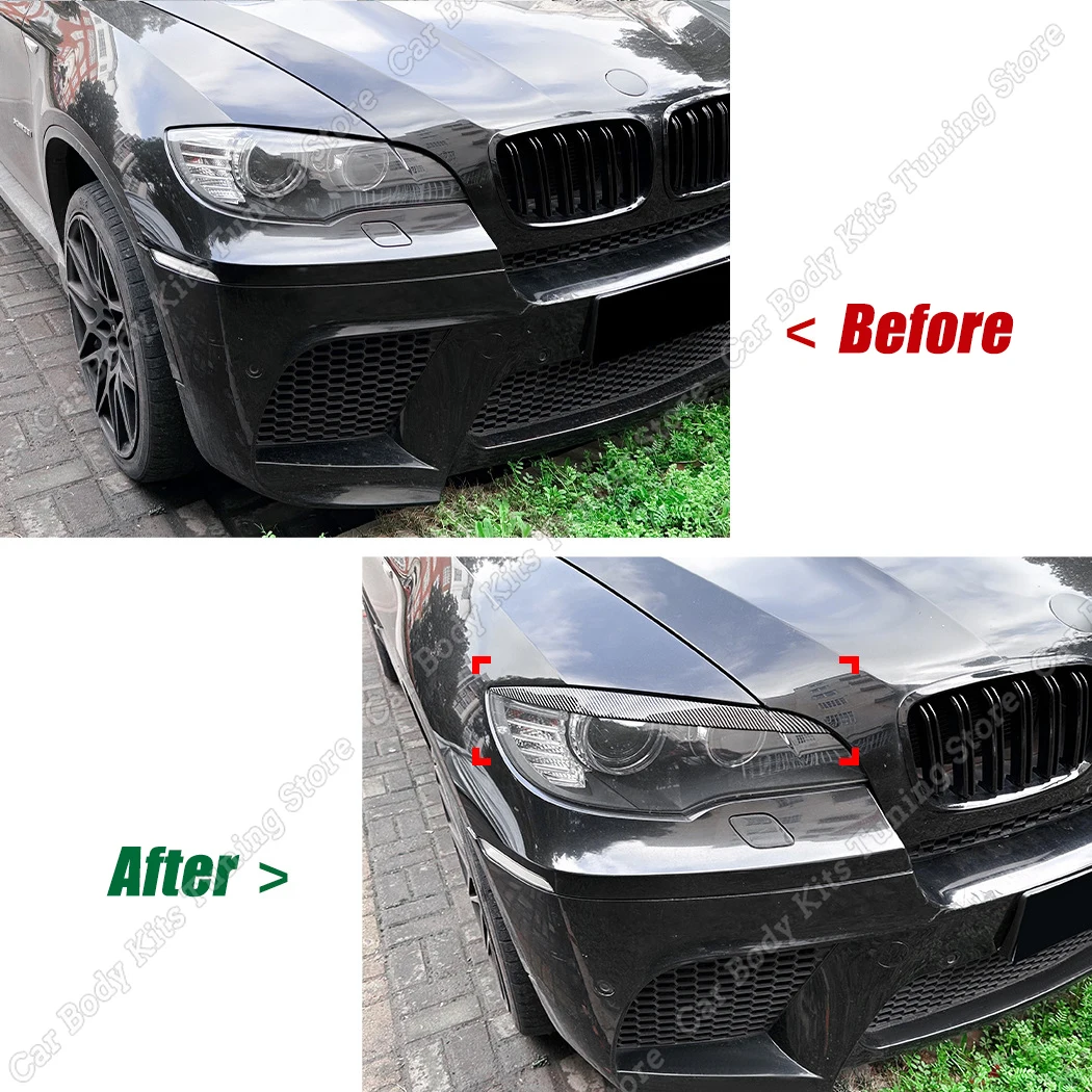 Only For BMW X6 X6M E71 E72 2008-2014 X5M E70 2007-2013 Car Front Xenon Headlight Eyebrows Eyelids Body Sticker Trim Gloss Black