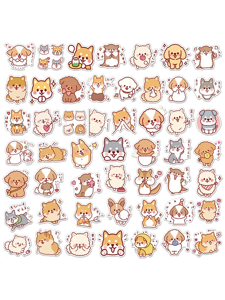 Pegatinas impermeables de PVC de perro esponjoso Kawaii, pegatinas bonitas para álbum de recortes, diario, papelería, decoración de regalo, 50 unidades por juego